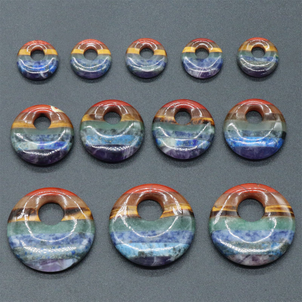 Natural Chakra Crystal Large Hole Donut Pendant Colorful Gemstone Round Circle