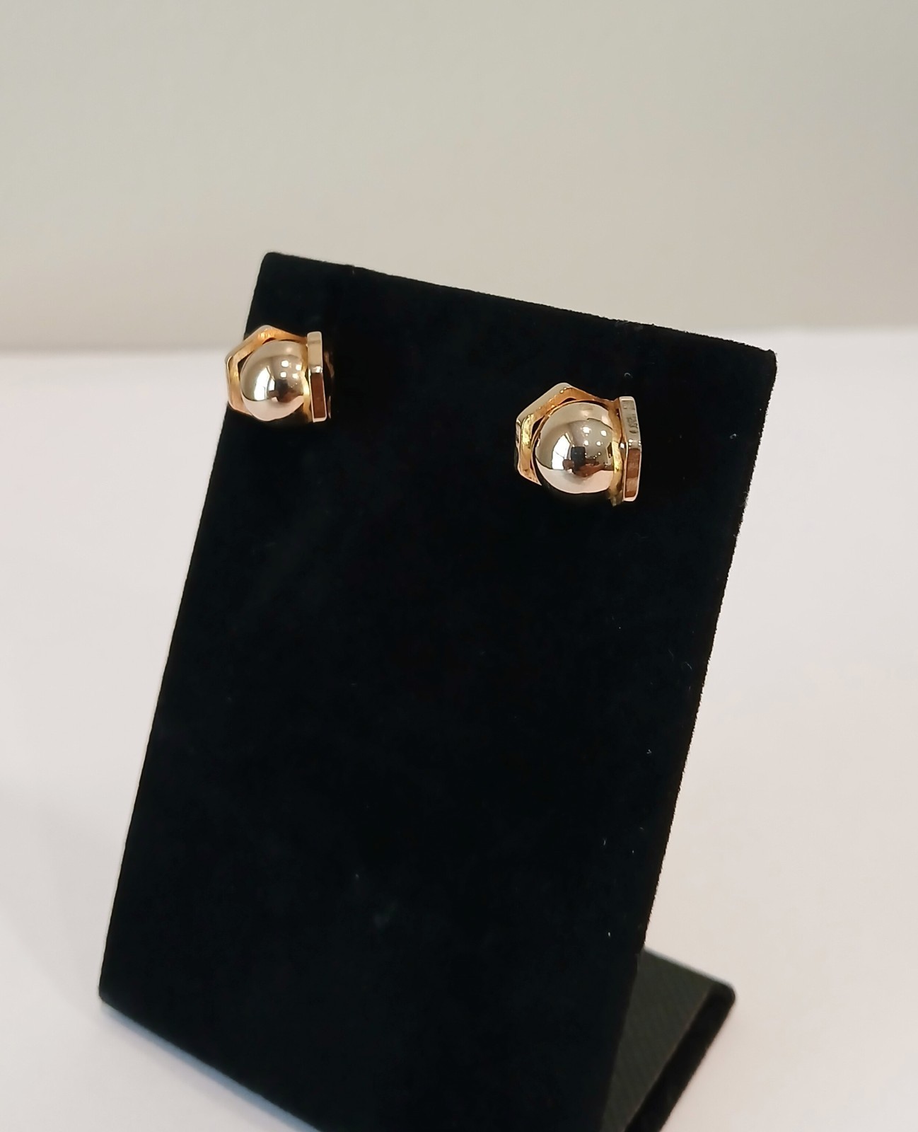 Vintage Modernist Gold-Tone Framed Dome Stud Earrings 4.8g 1.7cm BEAUTIFUL 😍