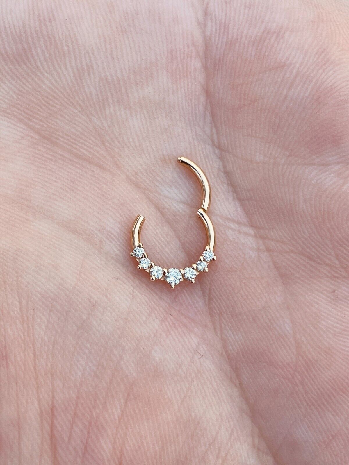 Graduation Hinged Nose Ring Septum Clicker Cartilage Natural Diamonds 14k Gold