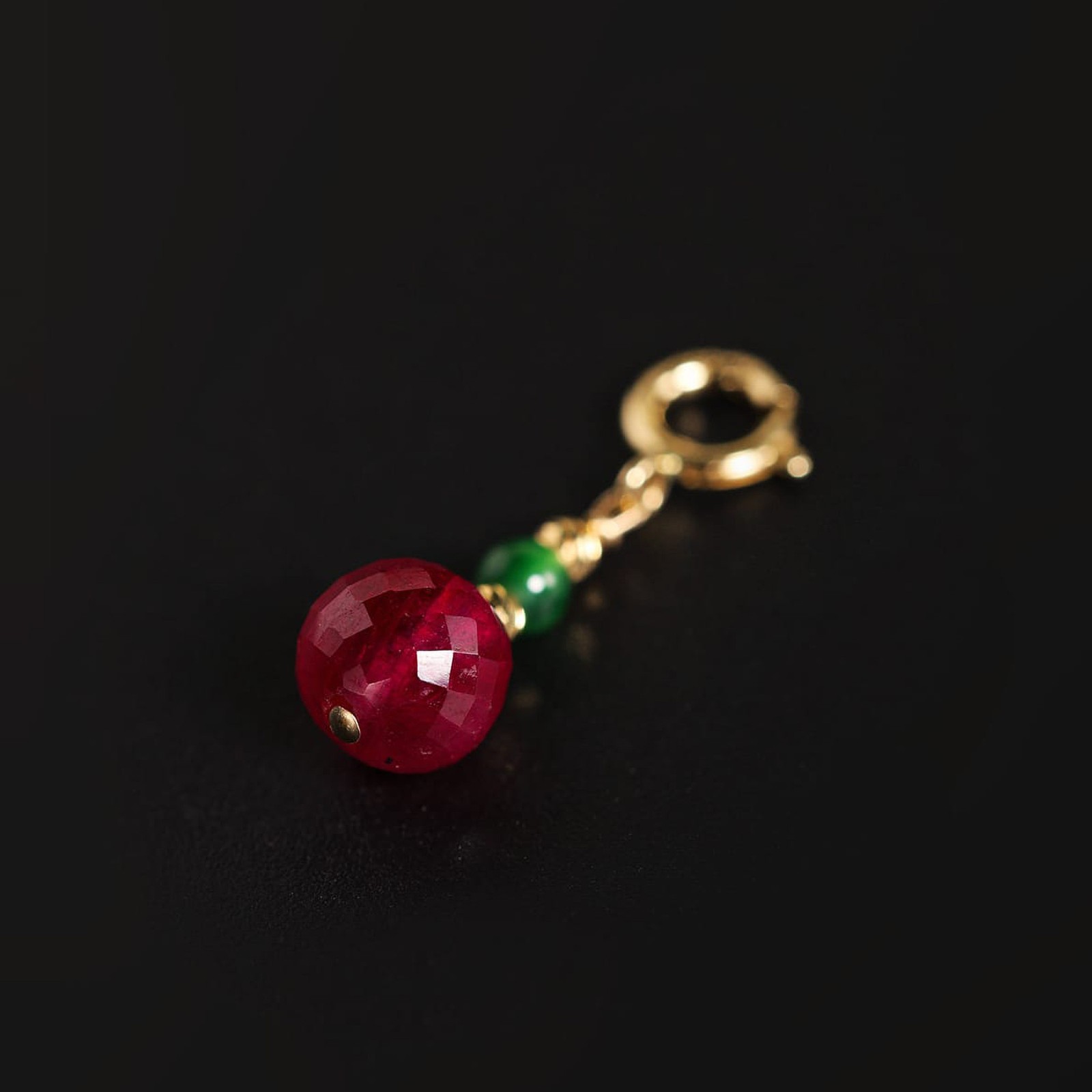 18K Gold Ruby Jadeite Pendant, Red & Green Charm Necklace, Fine Jewelry Gift