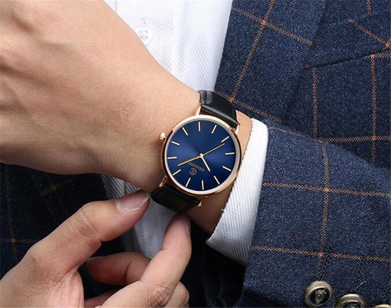 Ultra-thin Dial With Leather Band Numberless Quartz Wristwatches For Men
