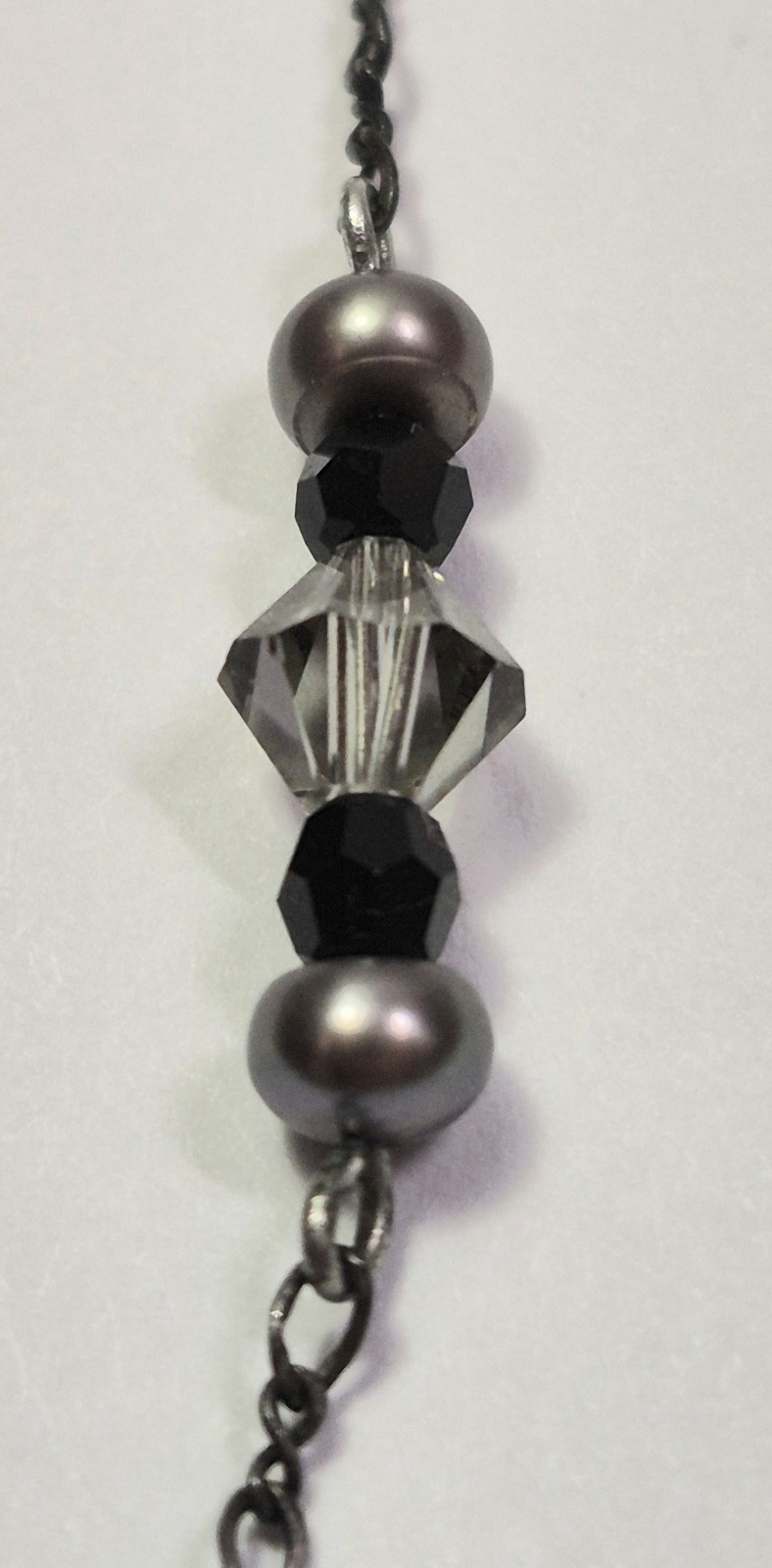 Vintage LIZ PALACIOS Necklace Dainty Crystal Pearl Black & Grey Delicate Signed