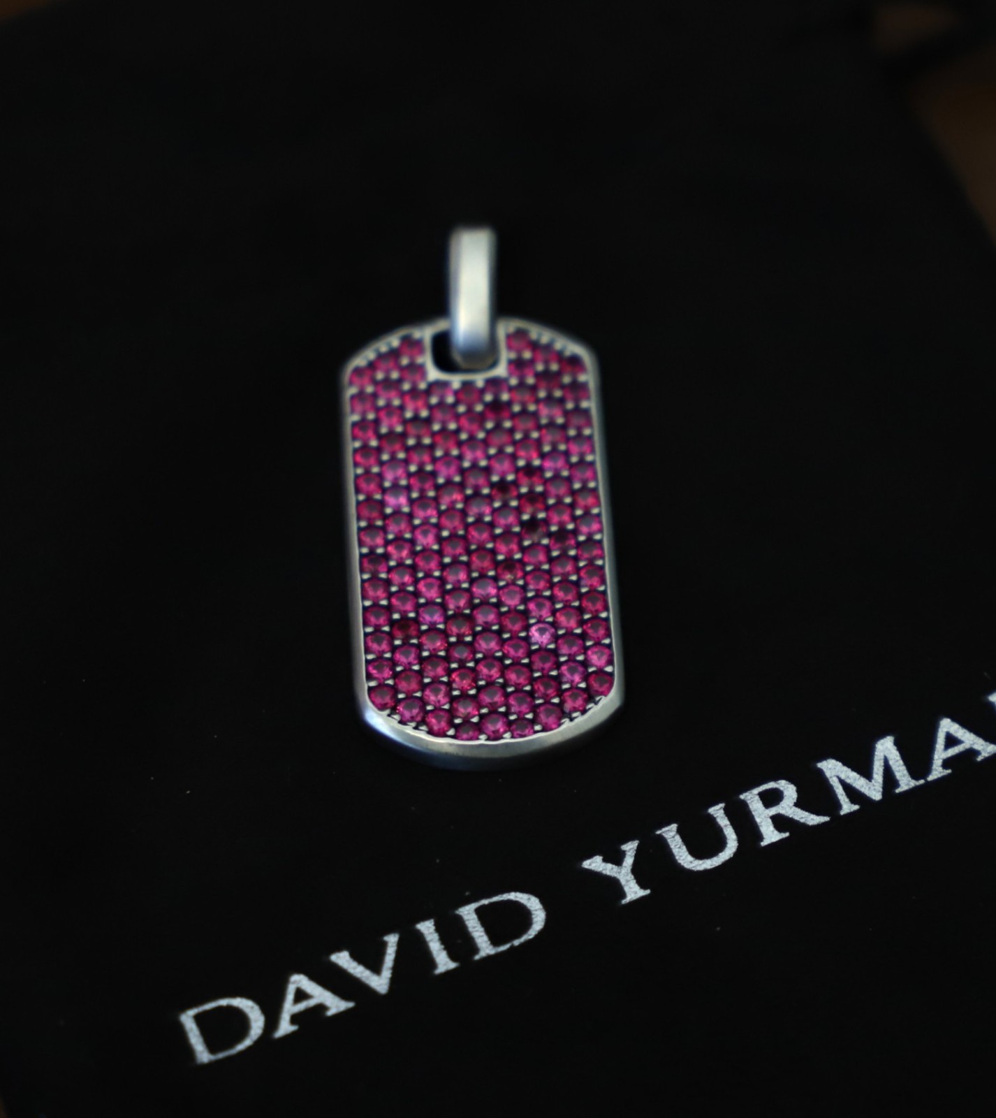 Men’s David Yurman Streamline 35mm Sterling Silver Dog Tag with Rubies