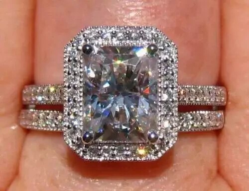 3.20Ct Lab Created Radiant Cut Diamond Bridal Set Engagement Ring White Gold Fn