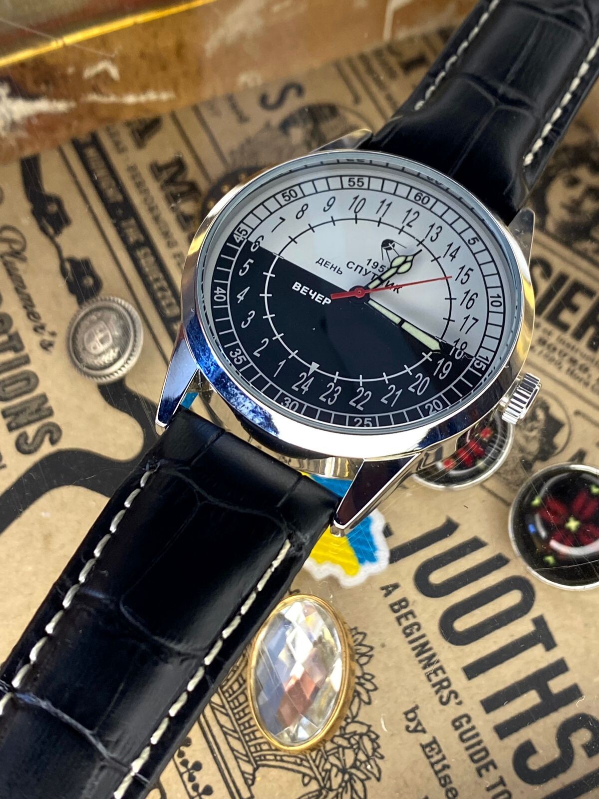 Vintage Watch Raketa 24h Sputnik Mechanical Wrist Men’s Russian Soviet USSR Day