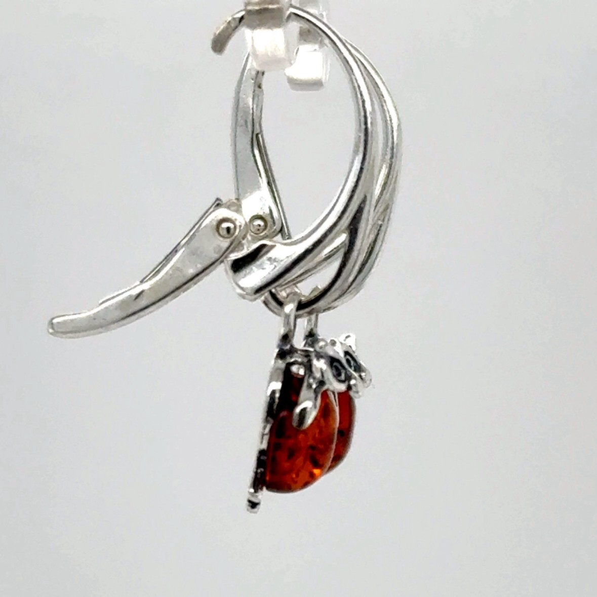 Cognac / Brown BALTIC AMBER Owl Leveback Earrings 925 STERLING SILVER #5573e