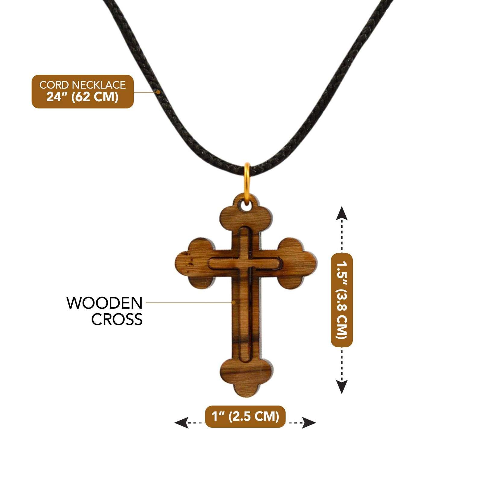 Certified Bethlehem Made Wooden Cross (Olive Wood) Budded Cross Pendant on Bl…