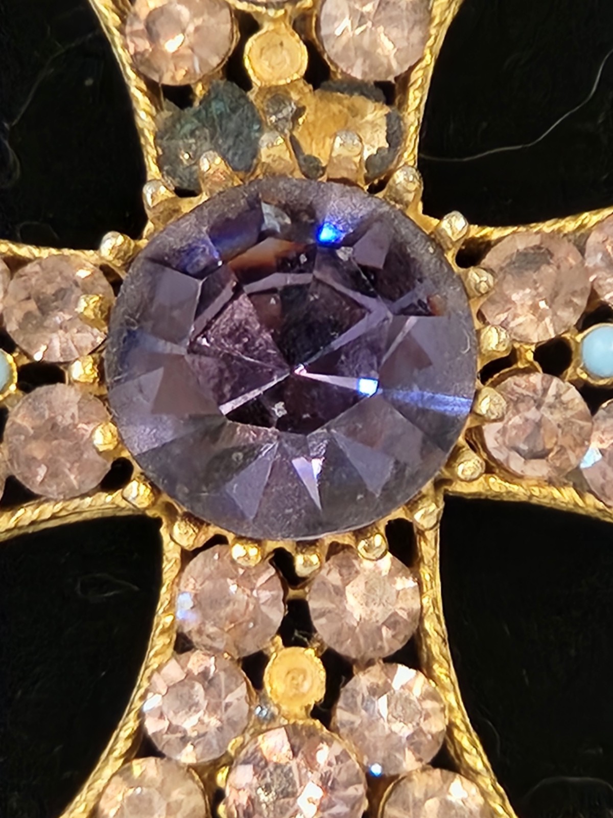 Vintage Signed BSK Maltese Cross Pendant Slide Purple Rhinestone As Is 2 inch