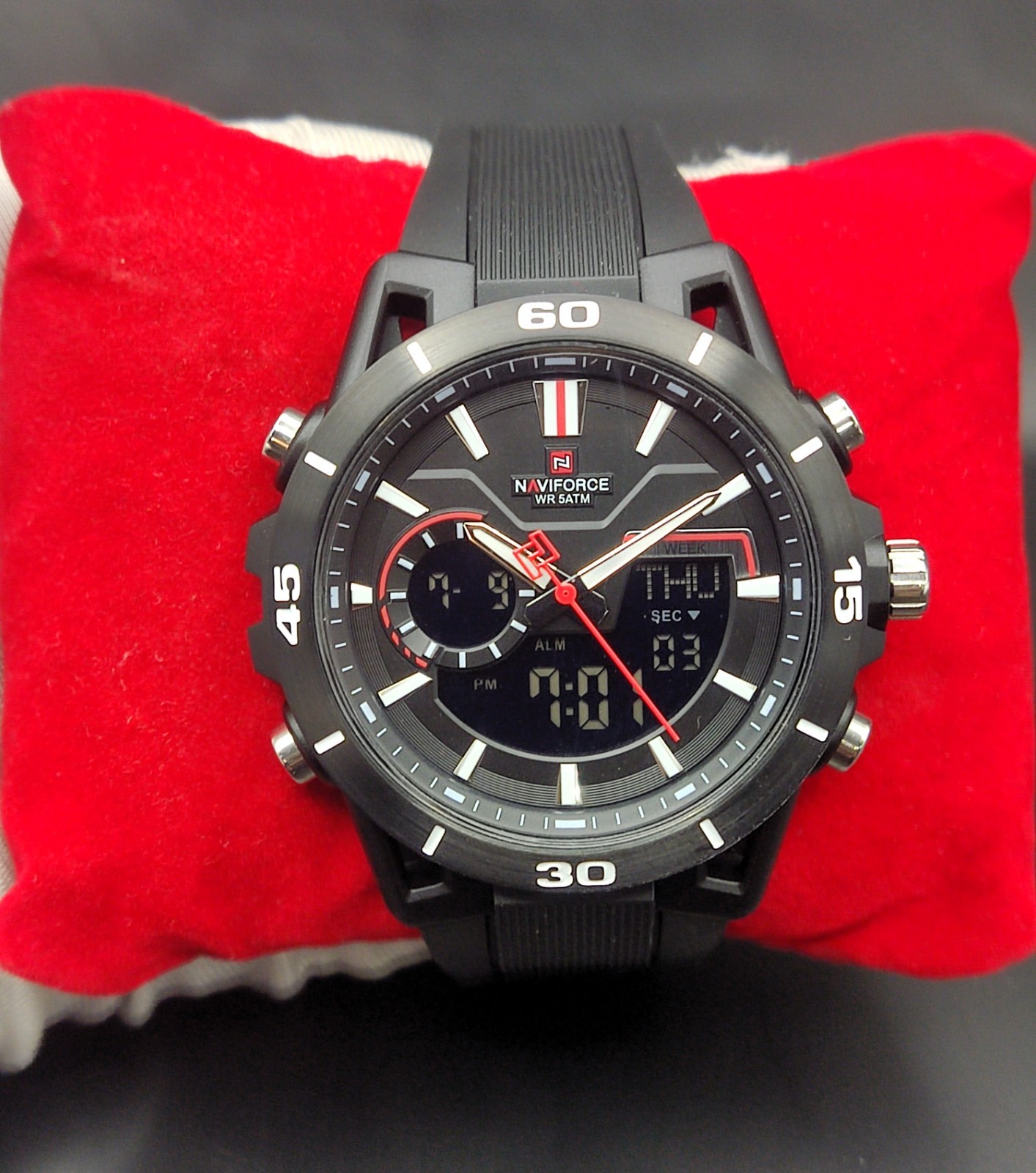 #Refurbished Naviforce Double Display Black Dial Rubber Band Men’s Wrist Watch