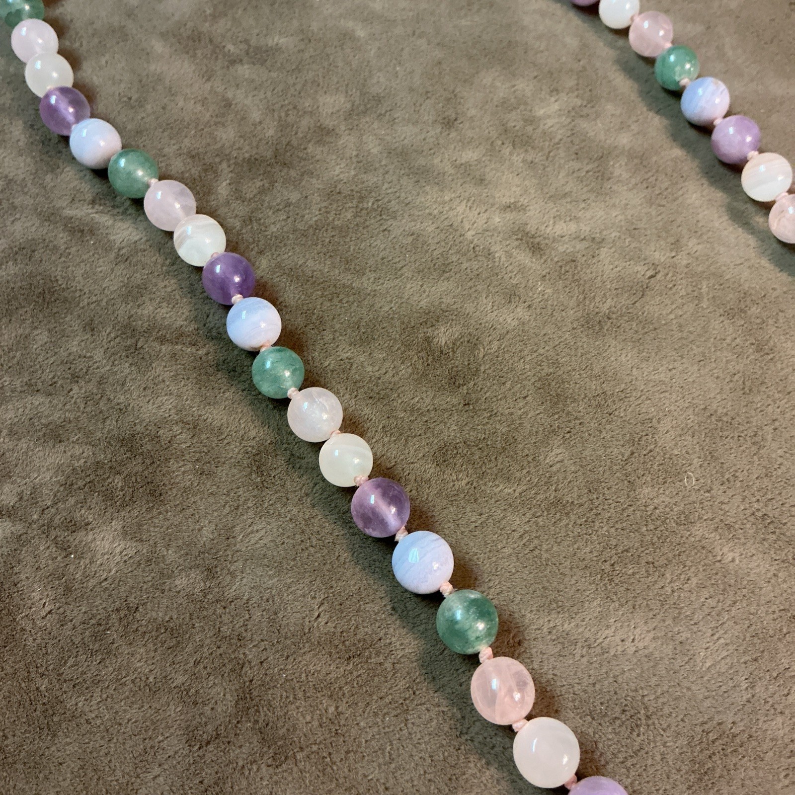 Hand Knotted gemstone 1/4” Round bead necklace amethyst quartz etc.