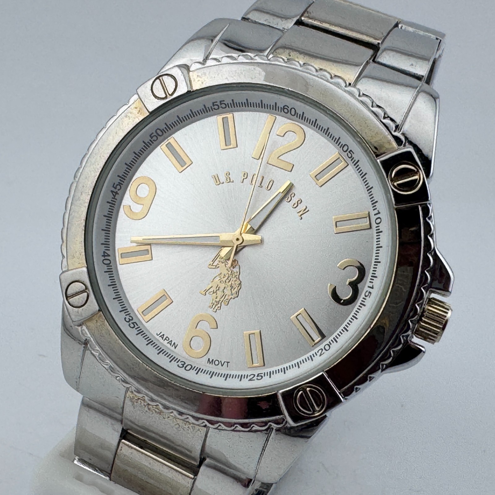 U.S. Polo Assn Japan Quartz Watch Men 45mm Dual Tone Fixed Bezel New Battery 8″