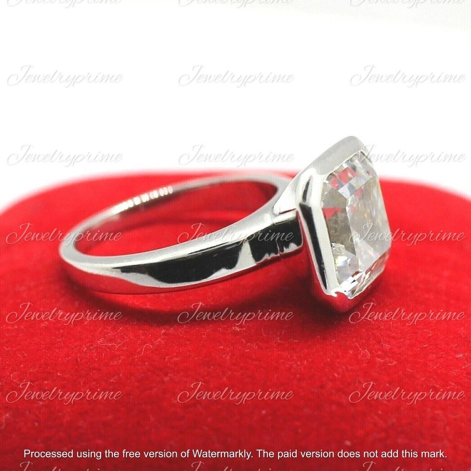 3Ct Asscher Cut Lab Created Diamond Women Engagement Ring 14K White Gold Plated