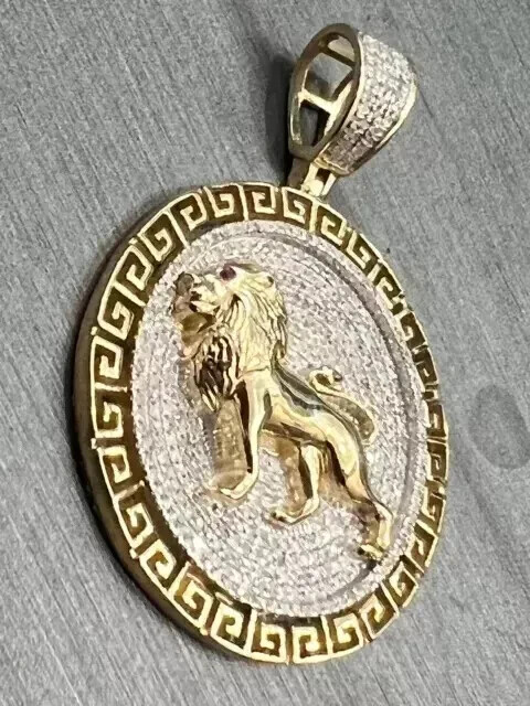 Lion Bravery Men’s Pendant 2Ct Round Lab Created Diamond 14K Yellow Gold Plated