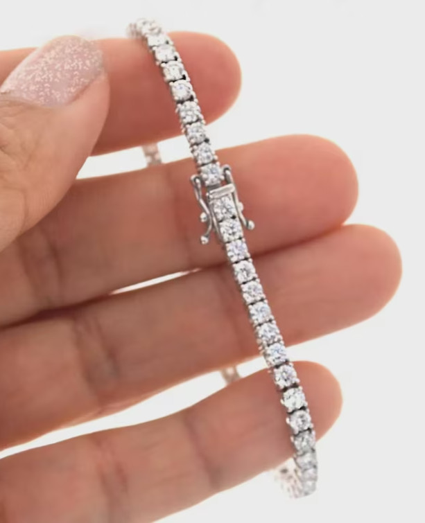14K White Gold Tennis Bracelet Round Cut Natural Diamond Valentine’s Day Gift