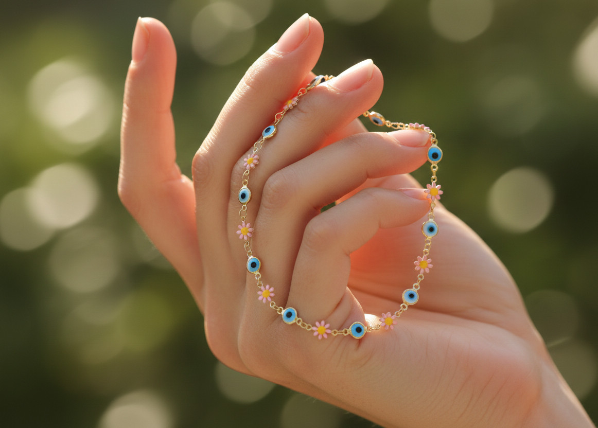 Charming Gold Color Floral Daisy Bracelet Evil Eye Protection Link Chain Bracele