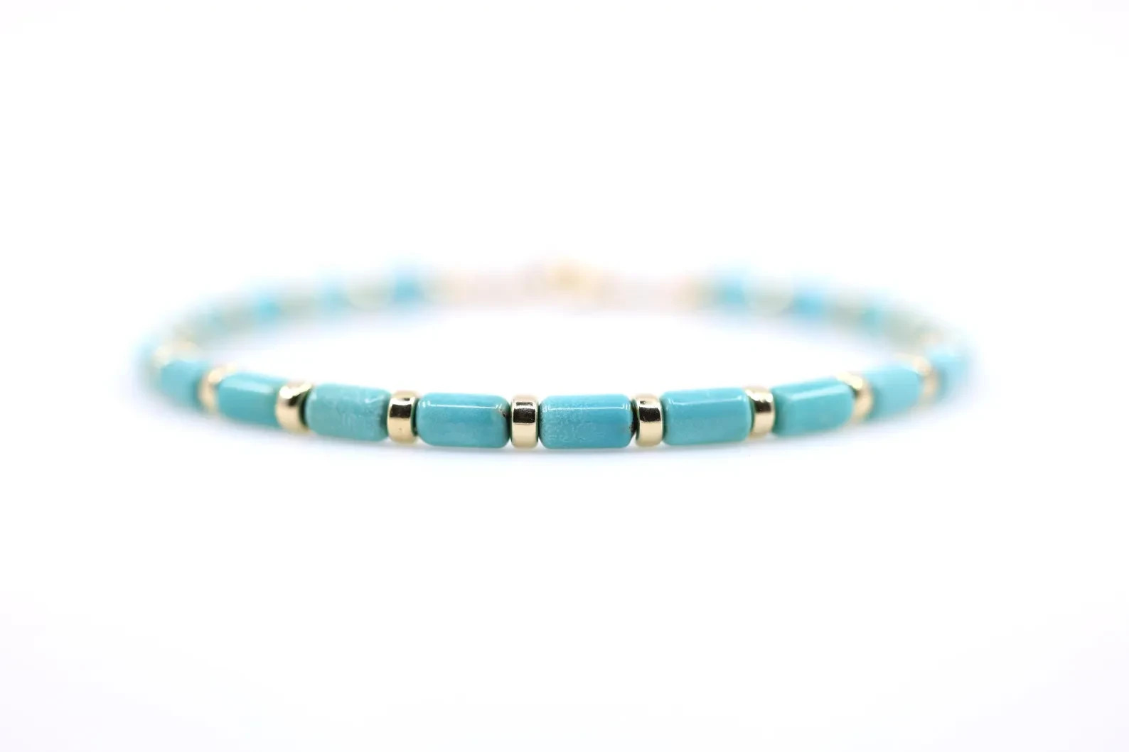 Arizona Turquoise Bracelet | 14K Gold | 4x8mm Heishi Blue Green Unisex