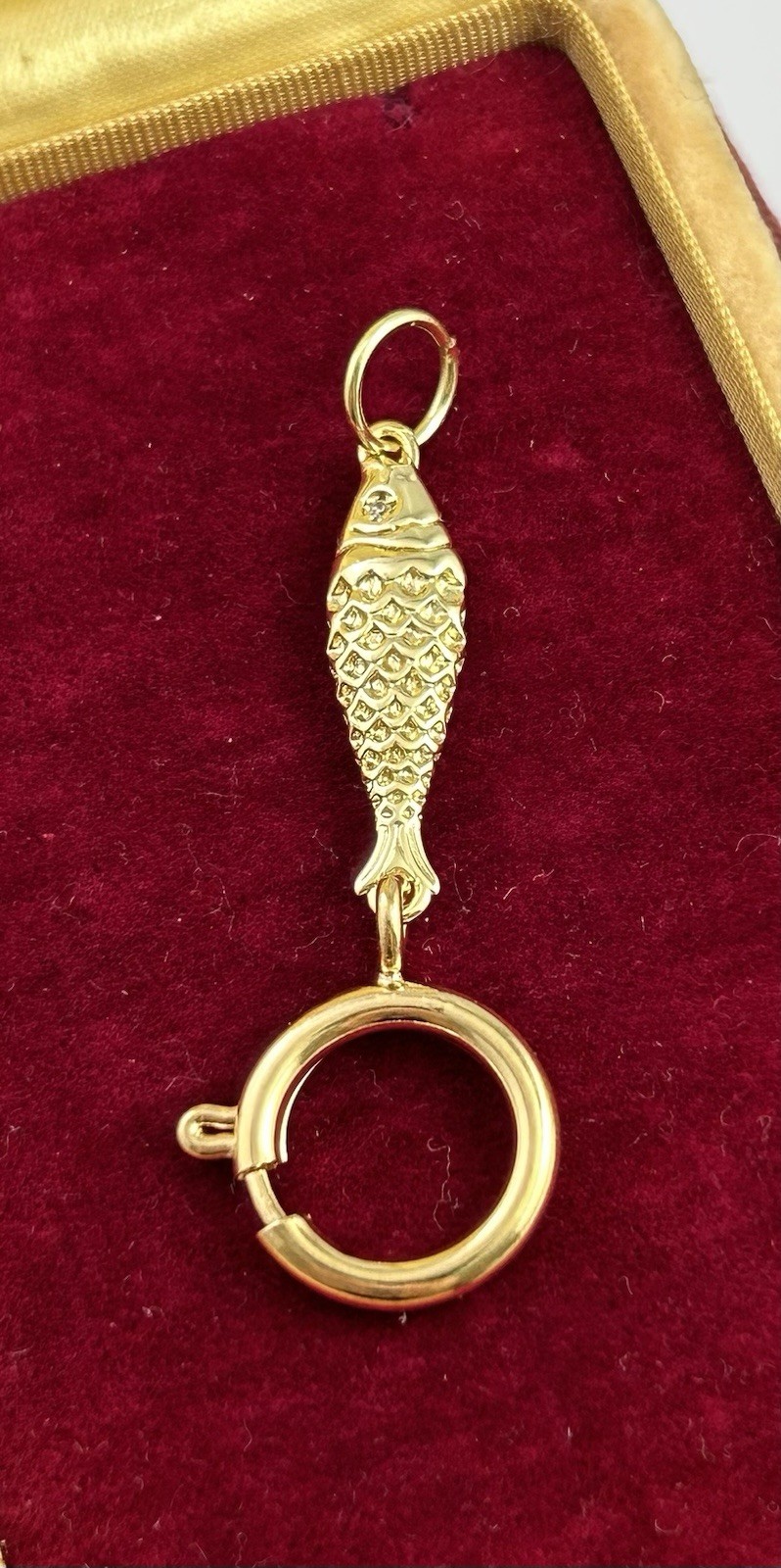 Fish Charm Holder Spring Ring Clasp Nautical Pendant Gold Plated Jewelry