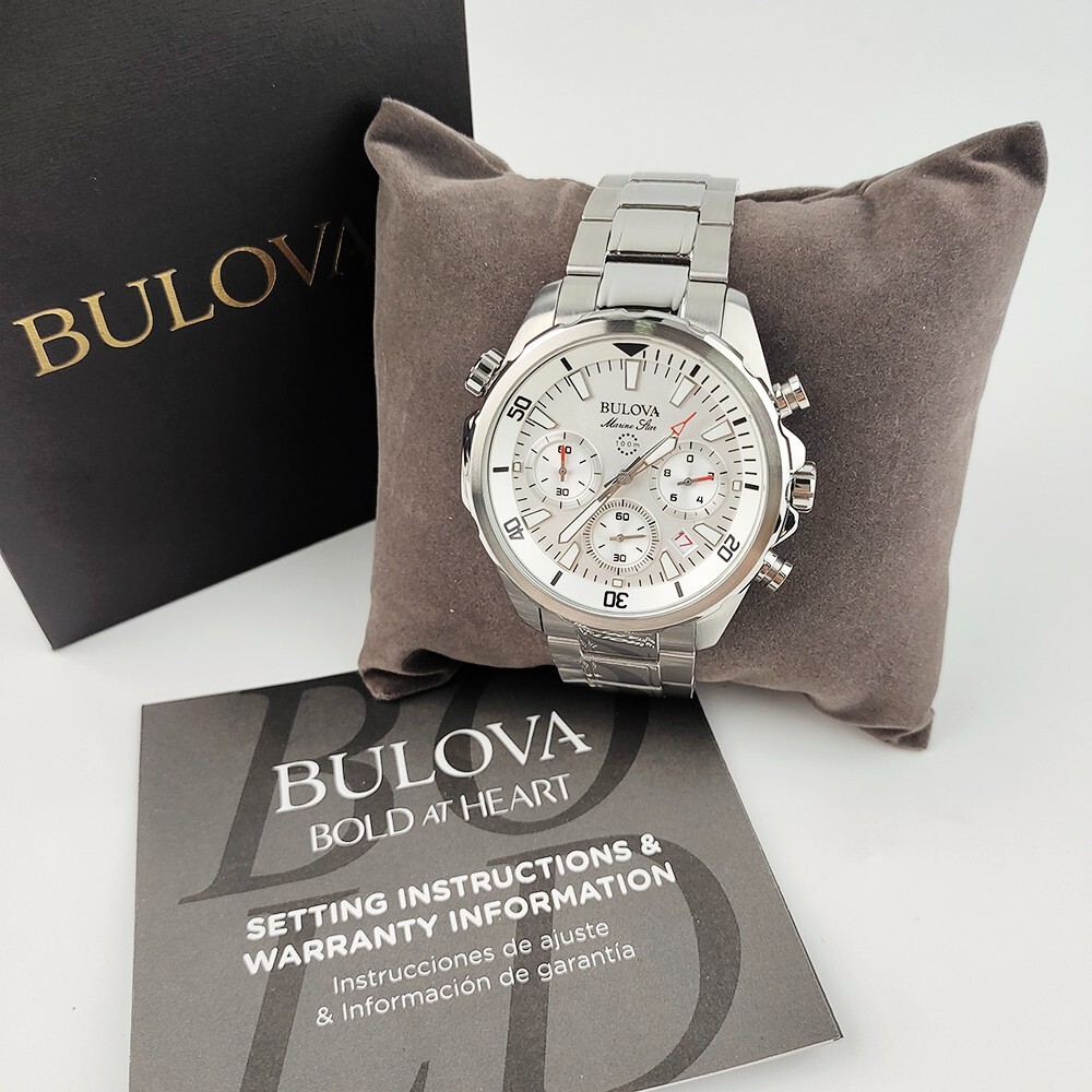 Bulova Men’s Marine Star White Dial Quartz Stainless Steel Watch 43mm 96B255
