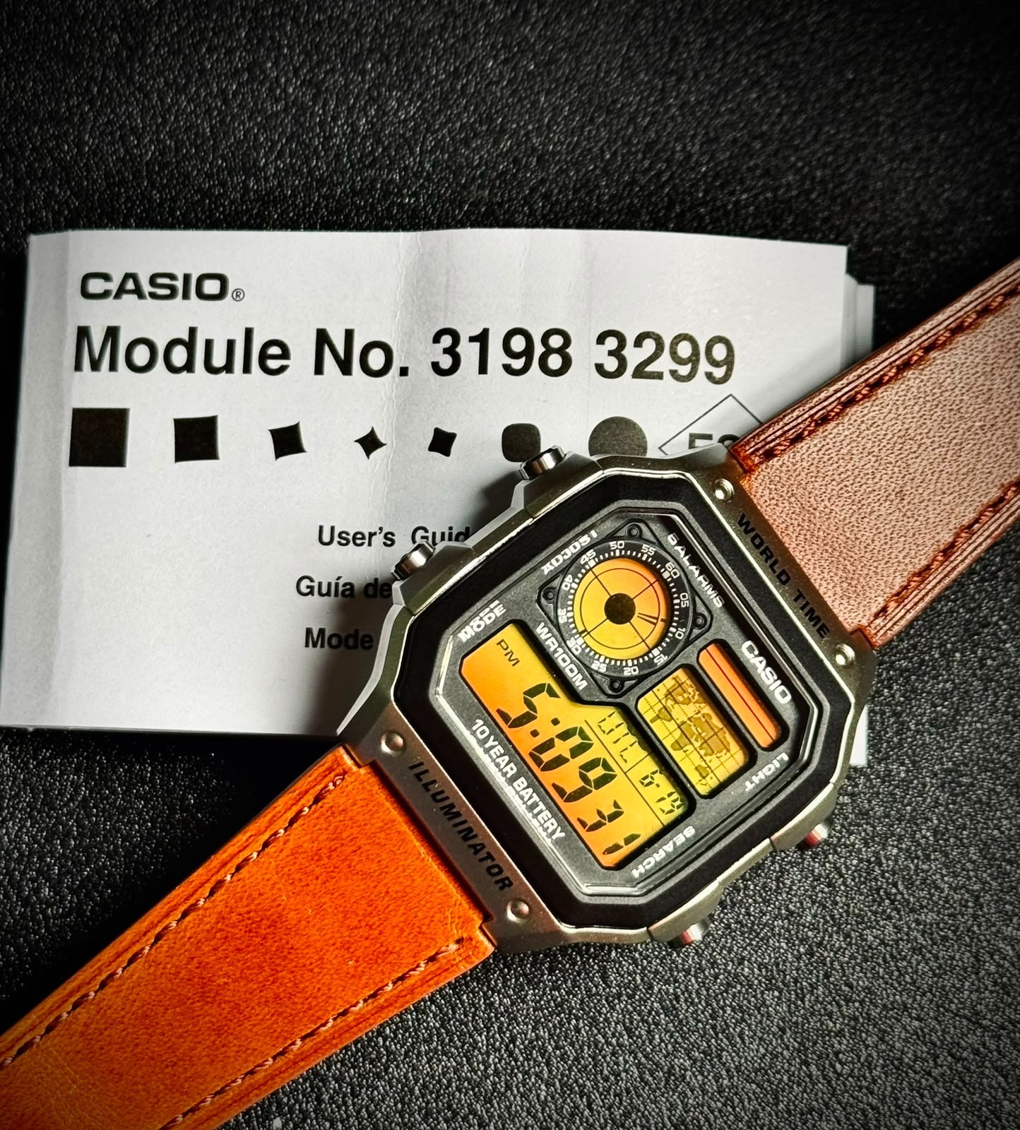 Casio AE-1200WH Royale Mod Custom Leather Strap Yellow/Orange Gradient Filter