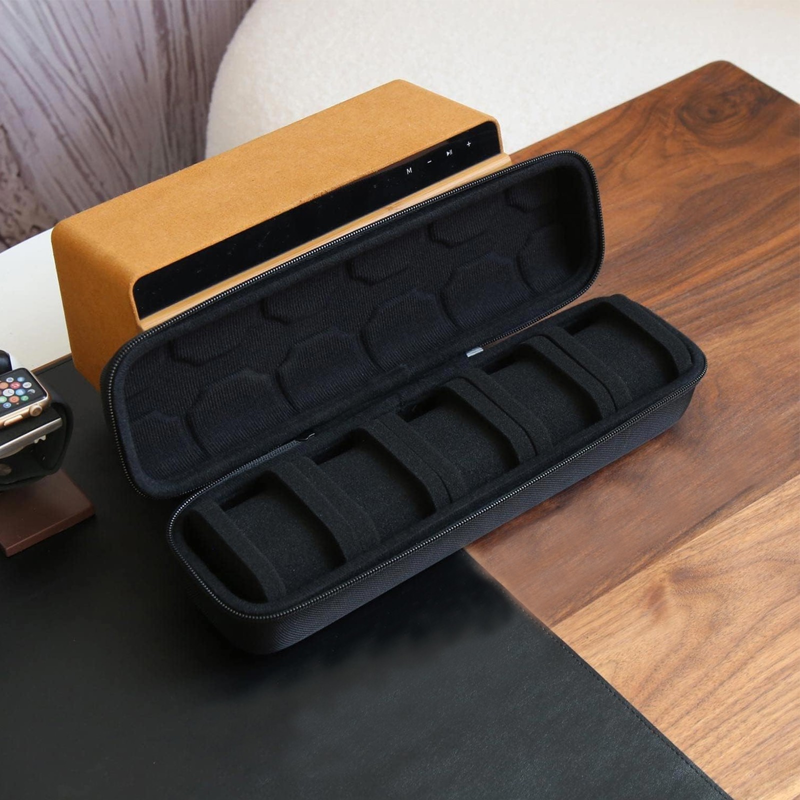 Watch Collection Case for 5 Timepieces Compact Travel Storage with Zip Closure