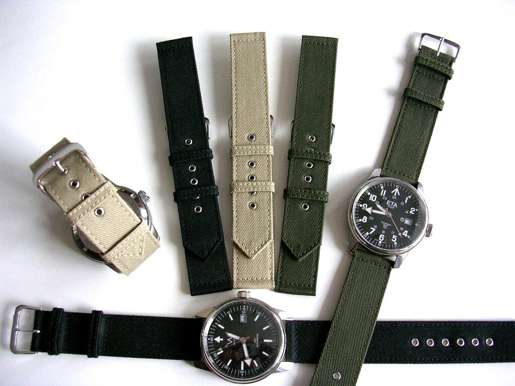 16 Olive Tan Black Canvas WWII 2pc Military watch band Army nato IW SUISSE 18 20