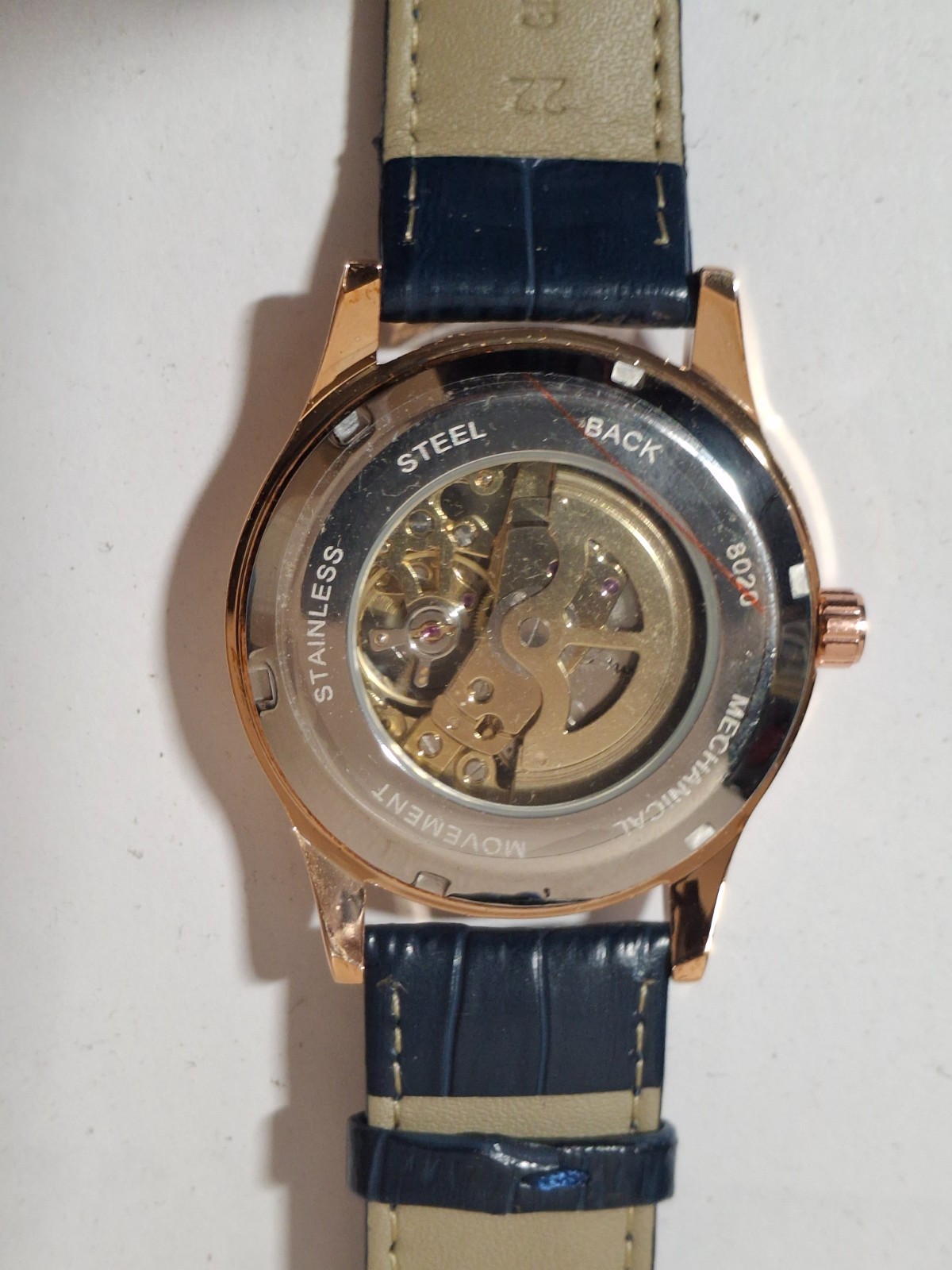 LONGLUX Men’s Automatic Mechanical Watch Dark Blue Skeleton Dial Leather NEW