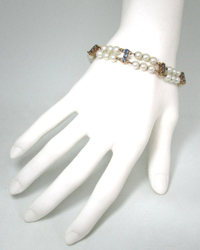 14K Yellow Gold Bracelet w Sapphires / Pearls 18.10 grams 7 5/8″