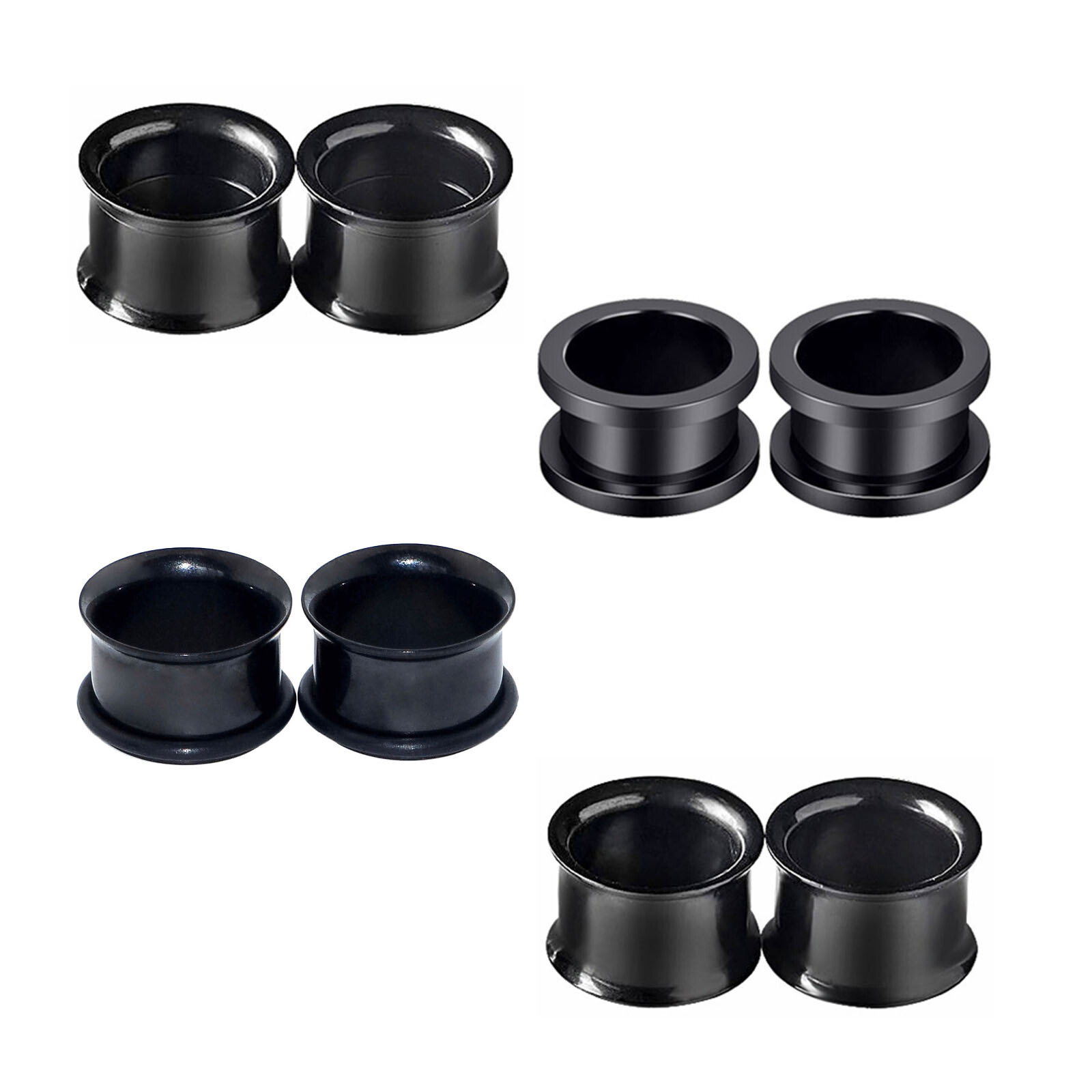 Pair of Black Stainless Steel Screw Flesh Tunnels Ear Gauges Ear Expander Plugs