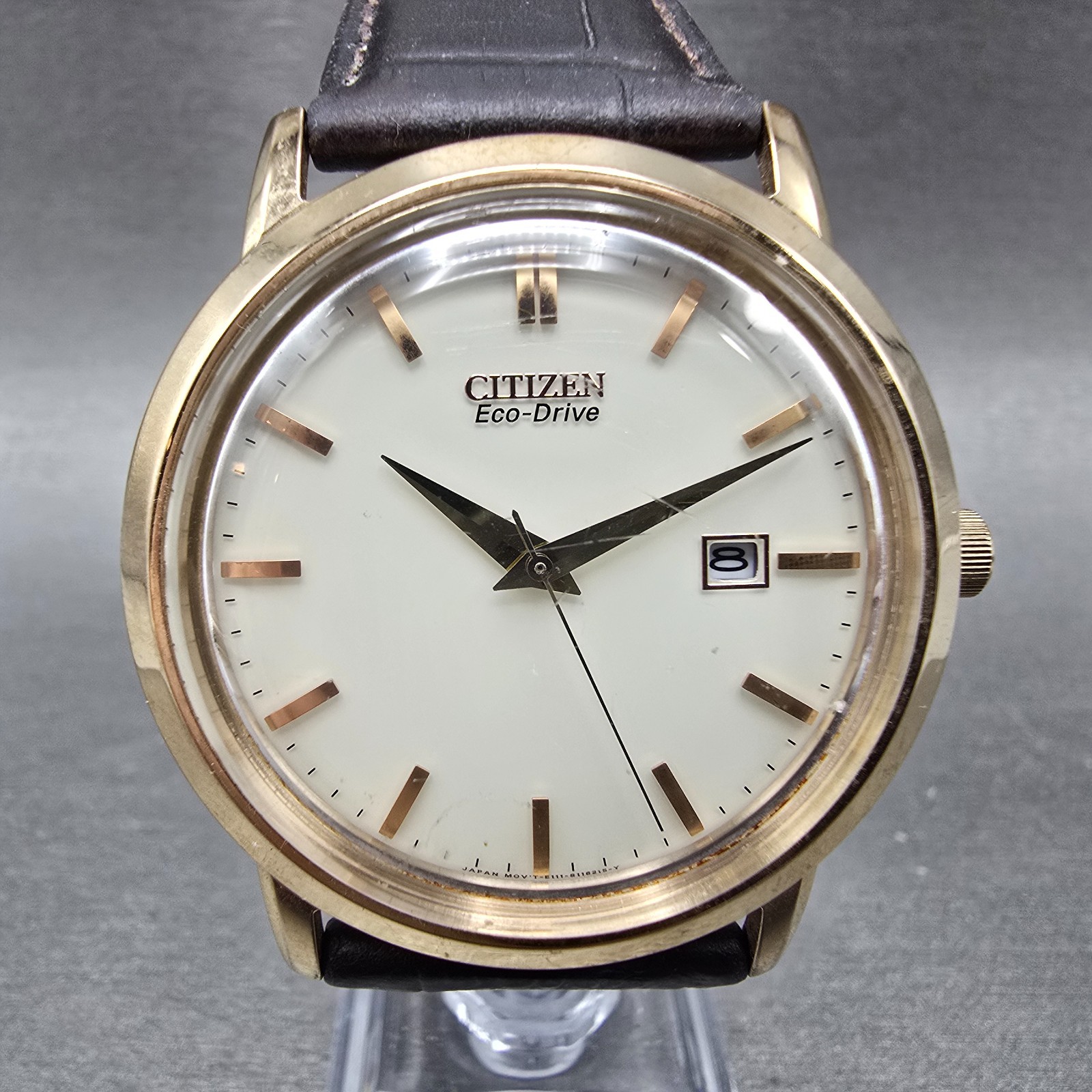 Citizen Eco-Drive Watch Men 40mm White Dial Rose Gold Tone Date E111-S079748 Run