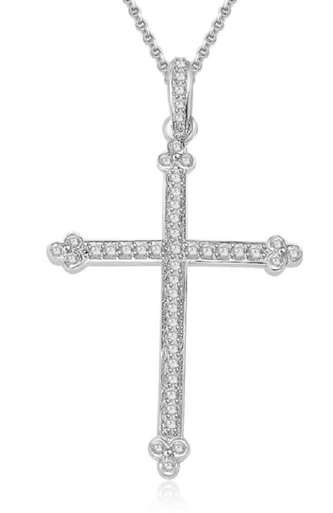 Cross Pendant Necklace I1 G 0.70 Ct Genuine Diamond 14K Solid Gold 1.60 Inch