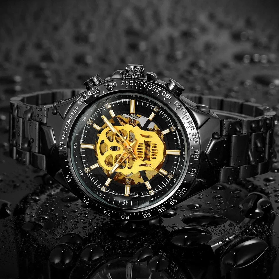 Automatic Men’s Skull Watch Stainless Steel Skeleton Dial Mechanical Wristwatch