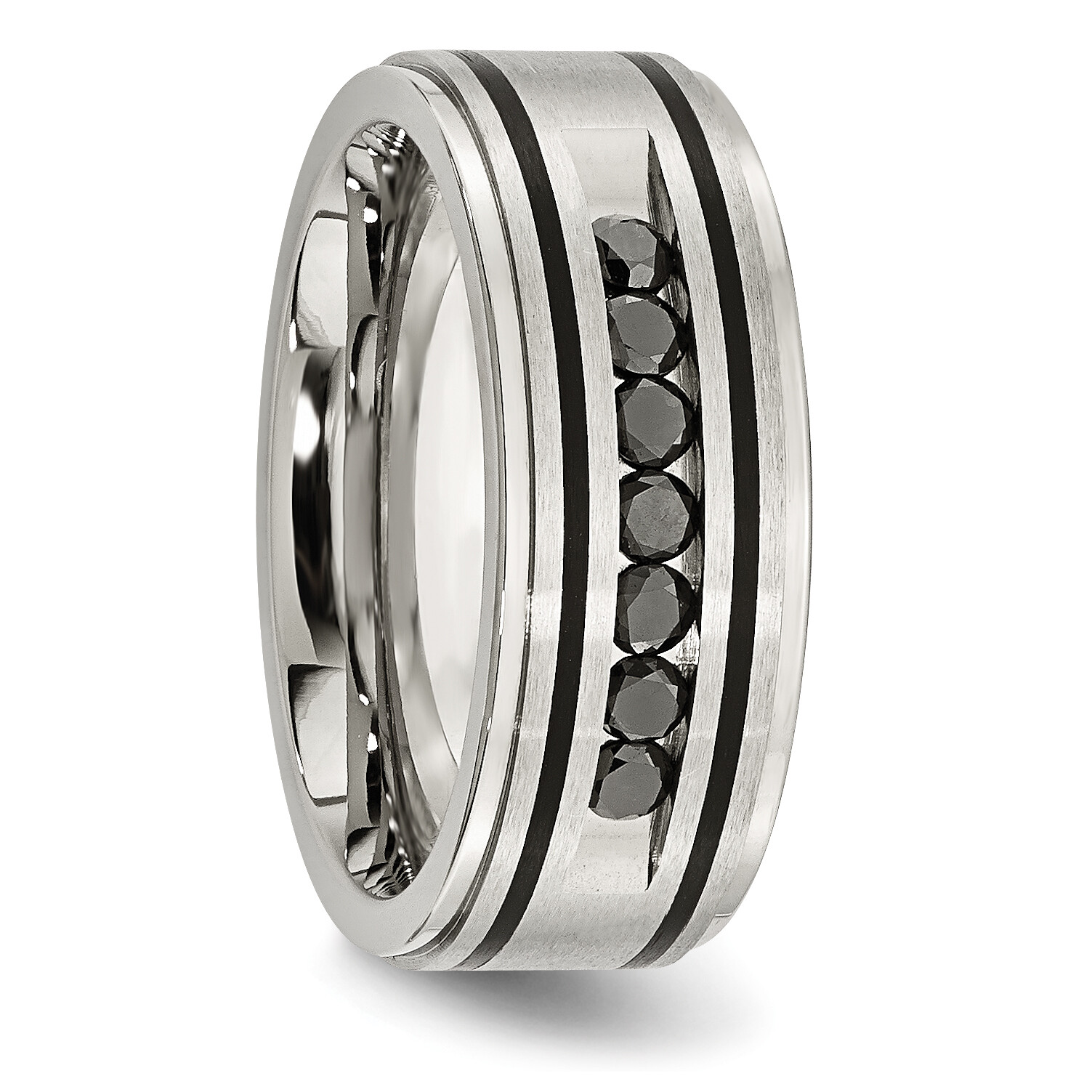 Chisel Stainless Steel Brushed and Polished Black IP-plated 1/2 Carat Black Diam