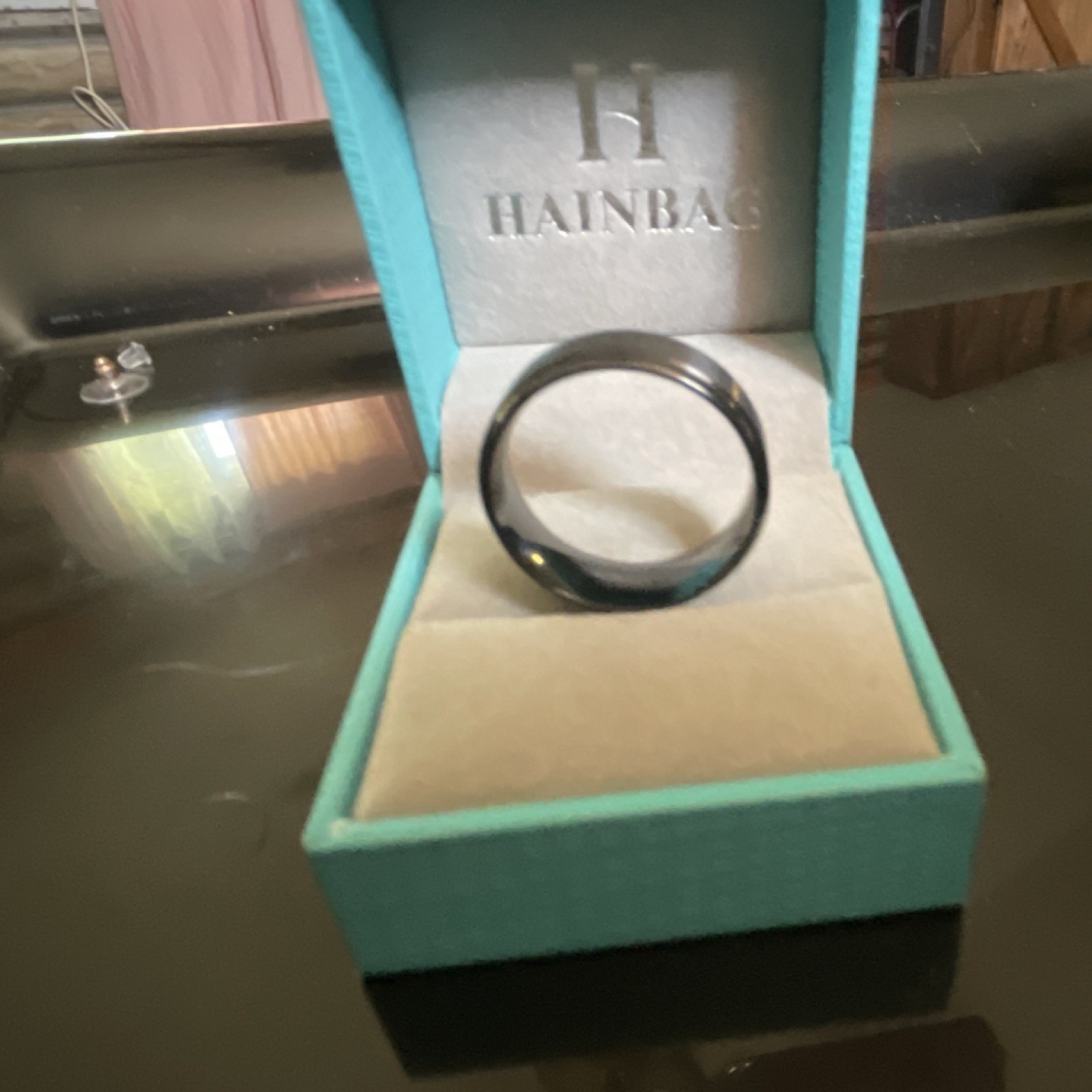 HAINBAG Men’s Black Band Ring Metal Round No Stone Type Ring
