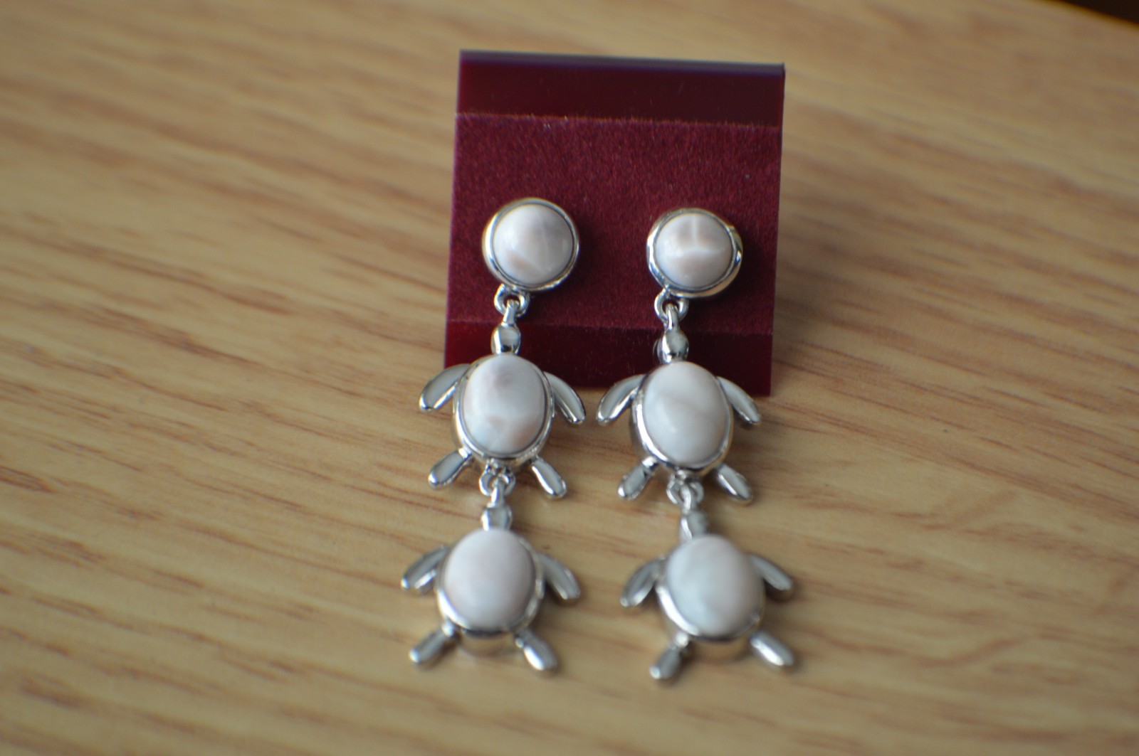 6.70ct Pink Natrolite Turtle Earrings in Rhodium Plated over Fine Silver