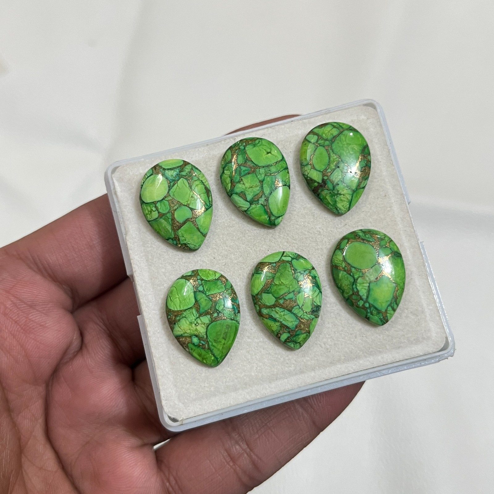 Green Copper Turquoise Pear Shape Cabochon Teardrop Flat Back Loose Gemstone
