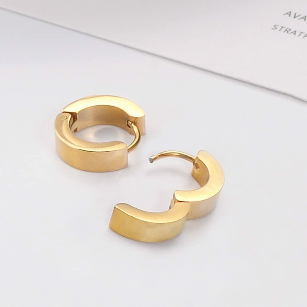 2PCS Stainless Steel Hoop Earrings for Men Women Small Hoop Huggie Ear Piercings