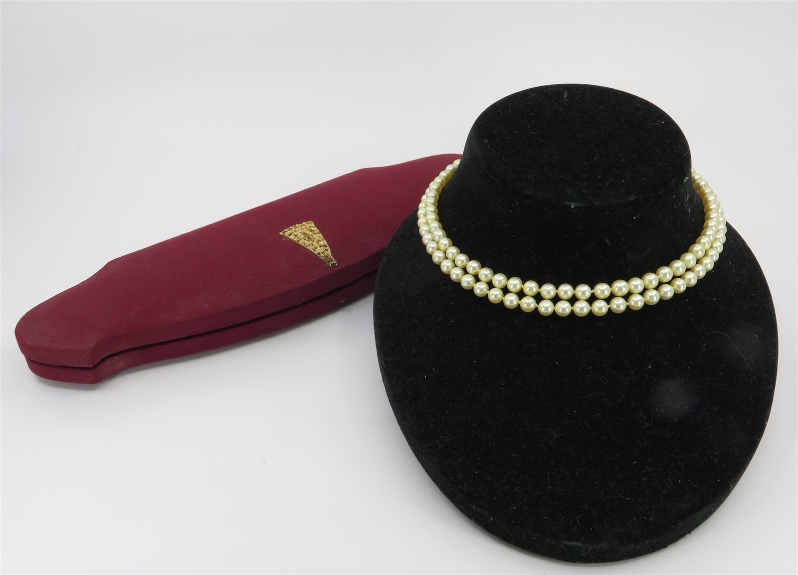 Estate Double Strand Pearl Necklace by Lotus 9k Clasp in Original Box approx 5mm