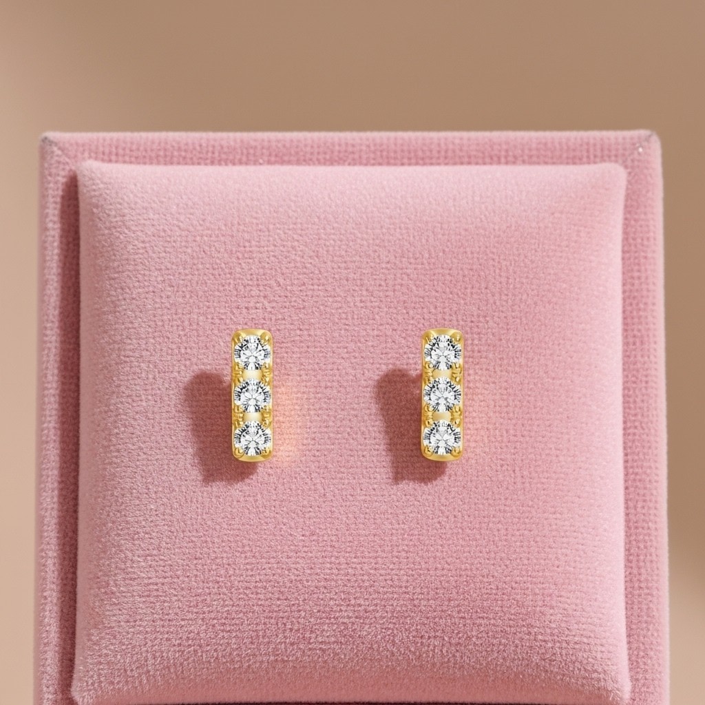 Moissanite Bar Stud Earrings 925 Sterling Silver Gold Plated Gift