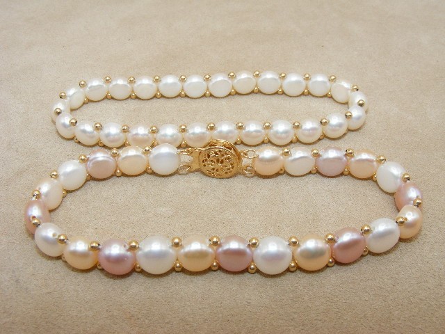 Two (2) 14K Yellow Gold and Cultured Pearl Bracelets ~ Approx. 7 1/4″ Long