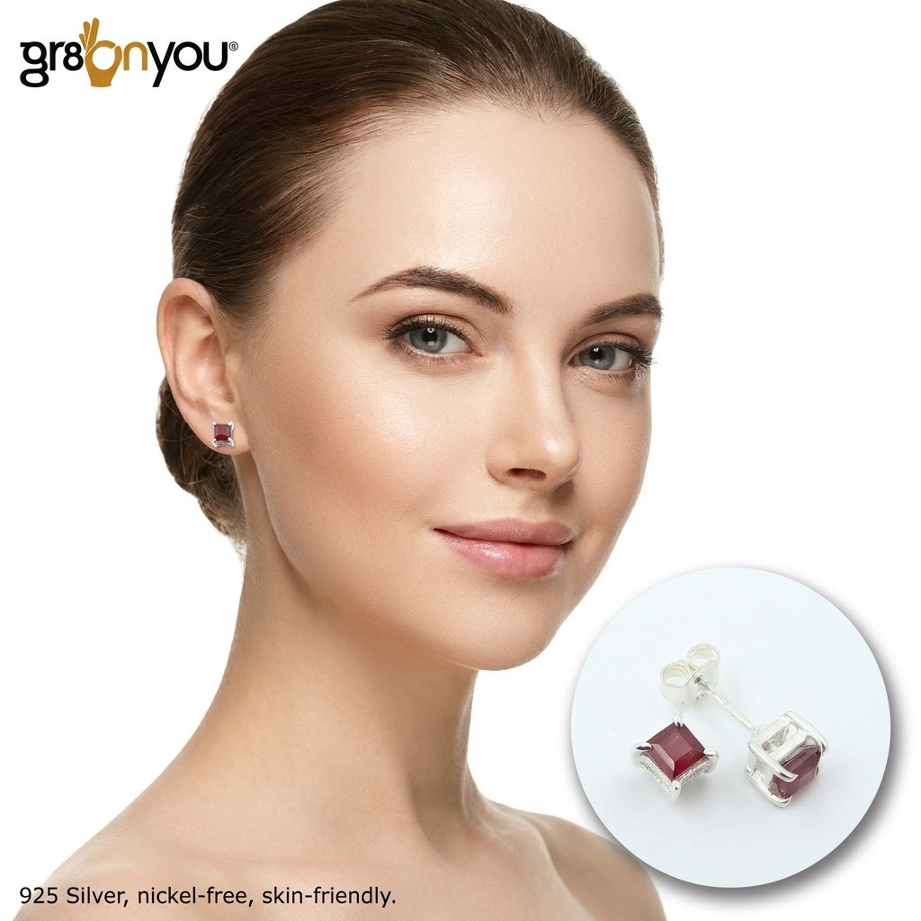 gr8onyou sold premium quality silver stud earrings with red ruby
