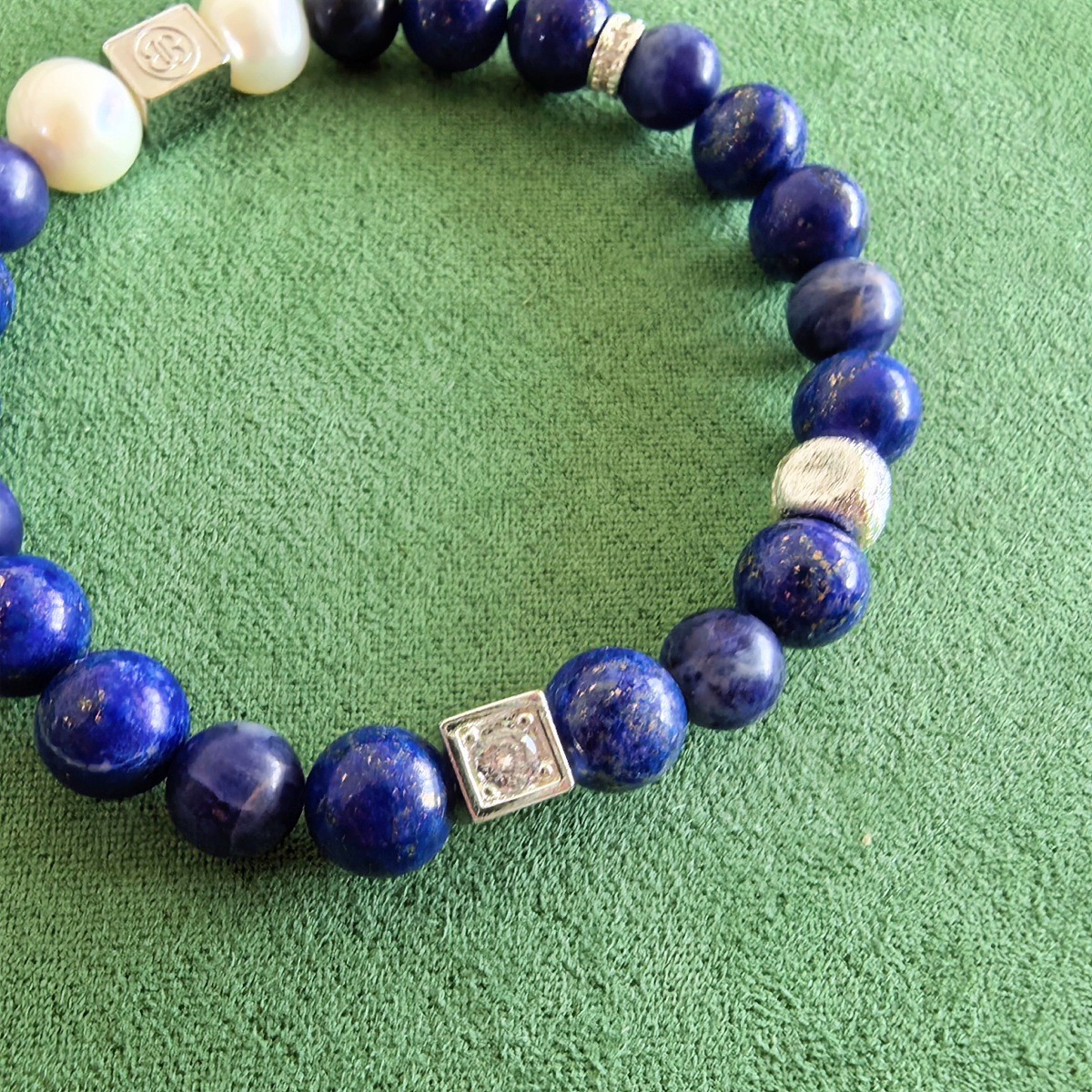 Custom Engraved Bracelet Lapis Lazuli Sodalite Pearl Beads Name Jewelry BFF Gift