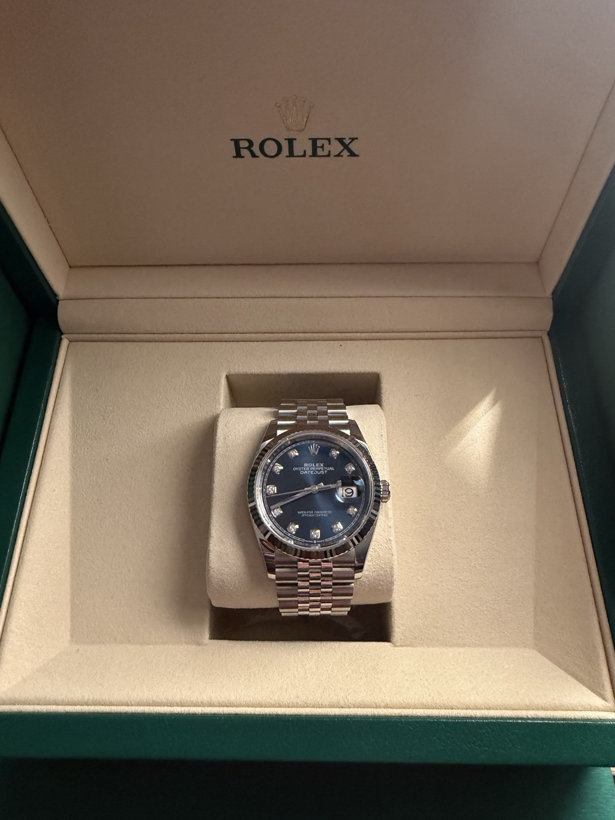 Rolex Datejust 36mm FULL SET BOX PAPERS Blue Diamond Dial Fluted Jubilee 126234