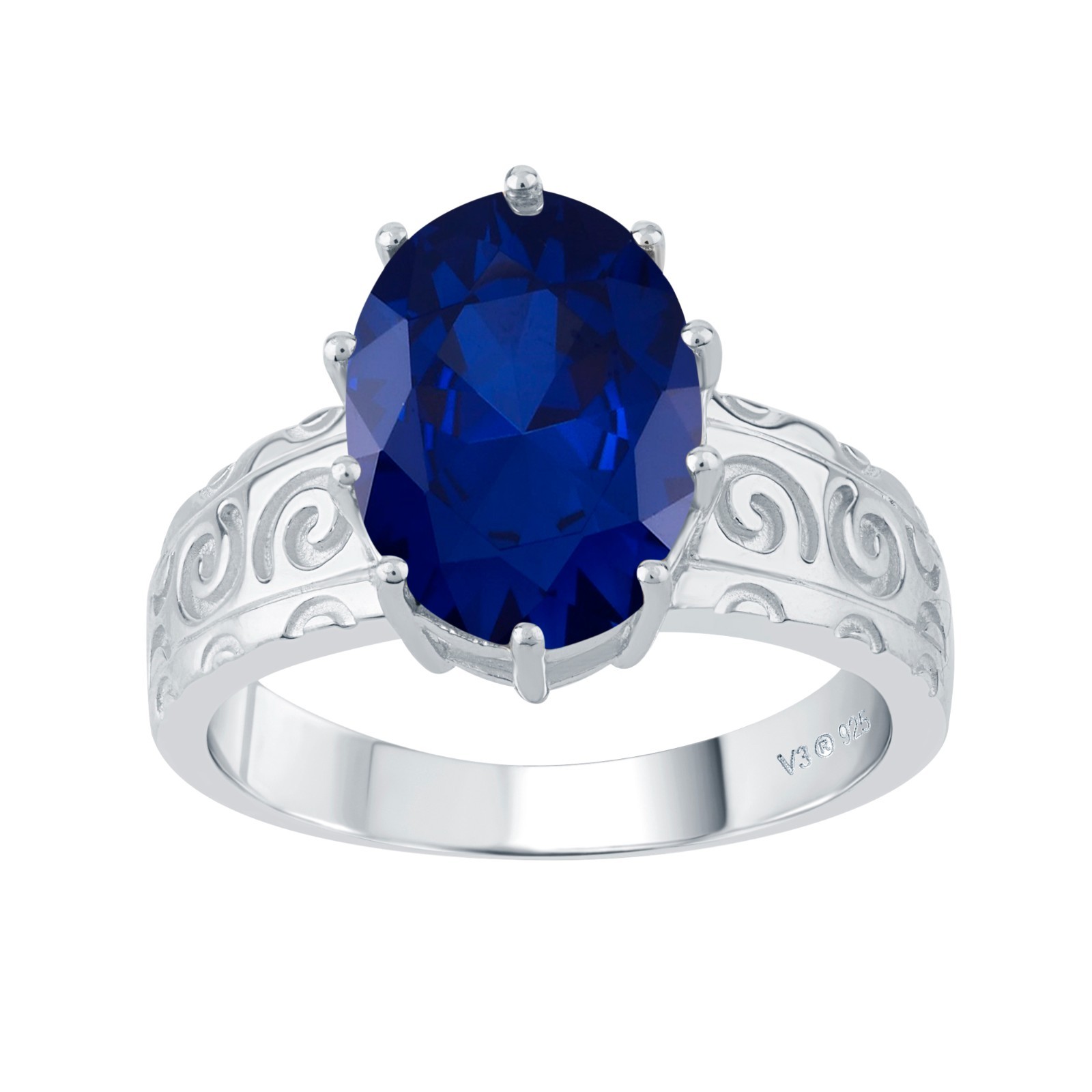 14X10 mm Oval Cut Lab Created Blue Sapphire Solitaire Ring 18k White Gold Plated