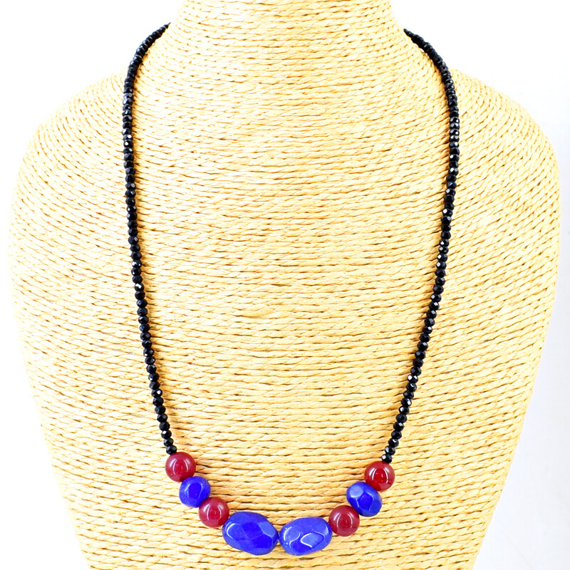 100.00 Cts Earth Mined Faceted Spinel ,Ruby & Sapphire Beads Necklace NK 42E118