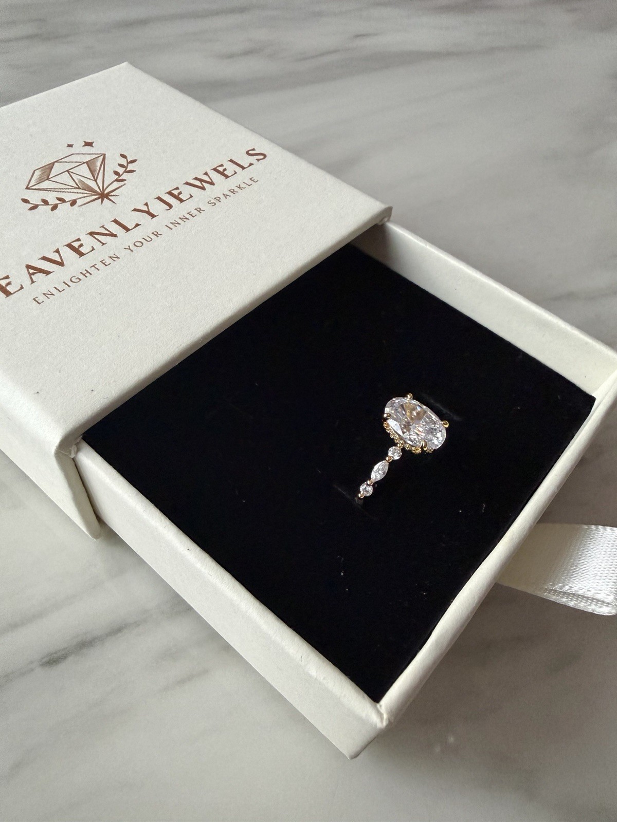 18k Gold Plated 925 Sterling Silver Filled Elliptical Cubic Zirconia Ring