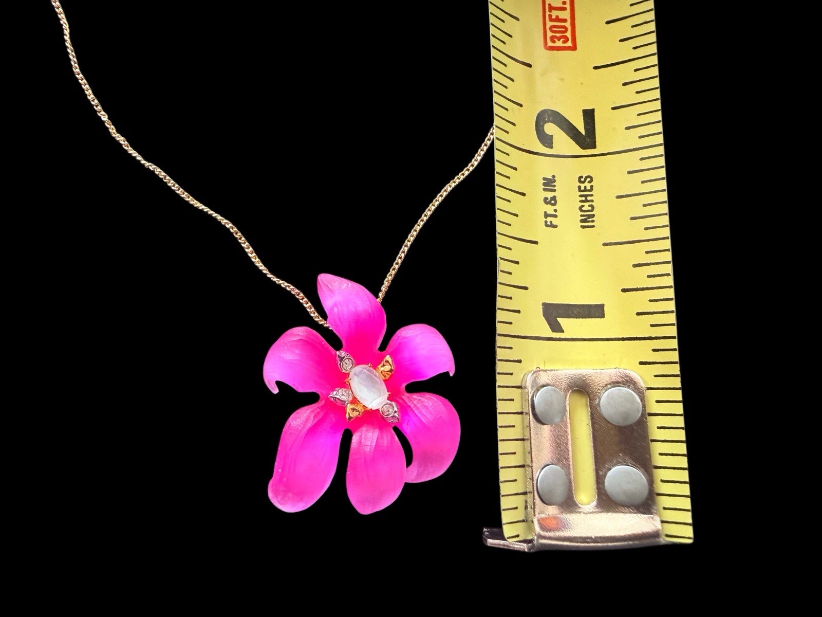100% Authentic ALEXIS BITTAR Neon Pink Lucite Lily Flower Necklace NEW!