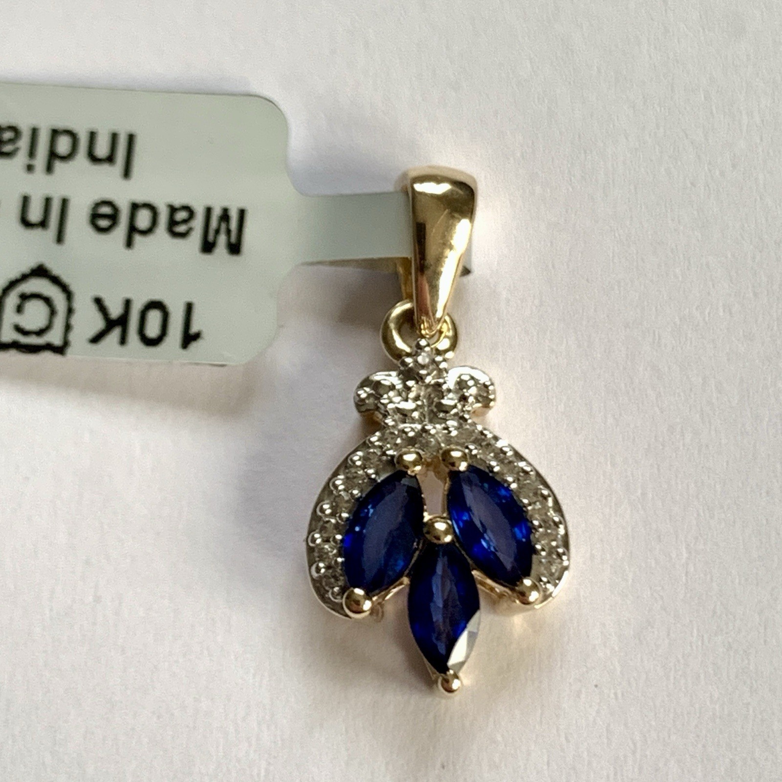 10ct Gold Sapphire Topaz Pendant 10k 417 Hallmarked 9ct 9K 375 1.85g 24 X 12mm