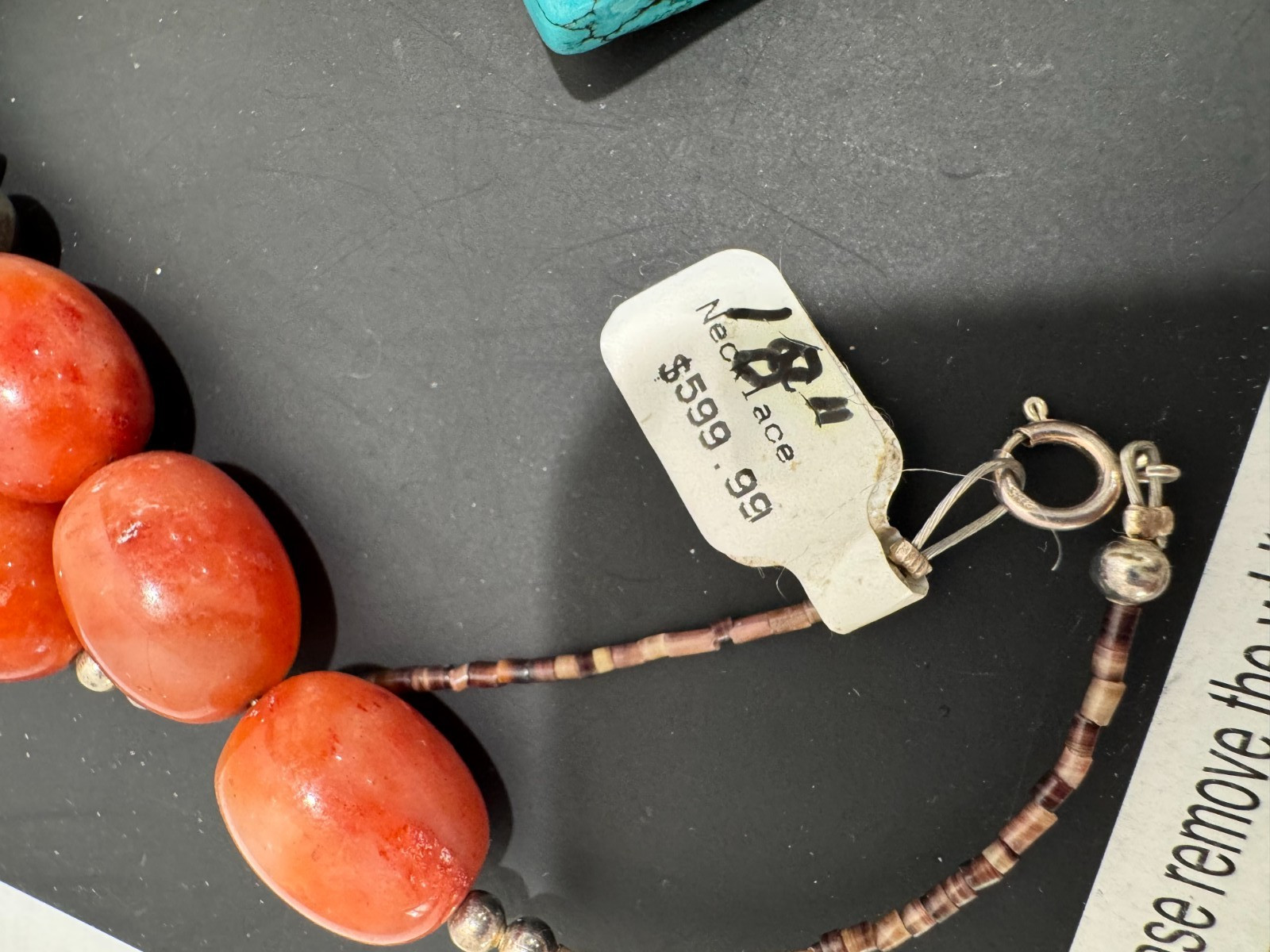 Solid Turquoise Cross Necklace Coral and Sterling Nuggets Heishi Beads 22″ 114 g