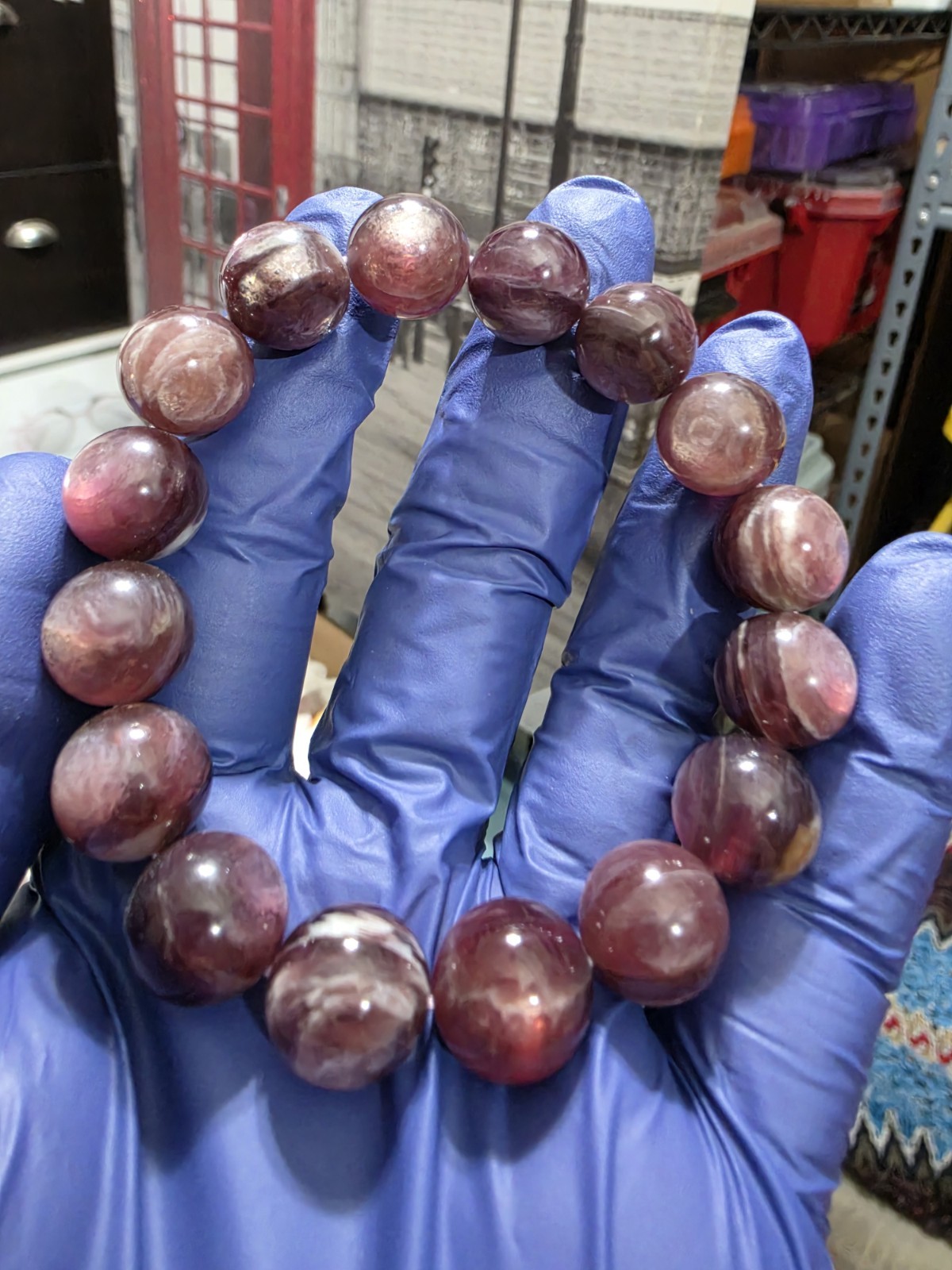 Purple Mica Crystal Quartz Crystal Stretch Bracelet 12.7mm Lepidolite