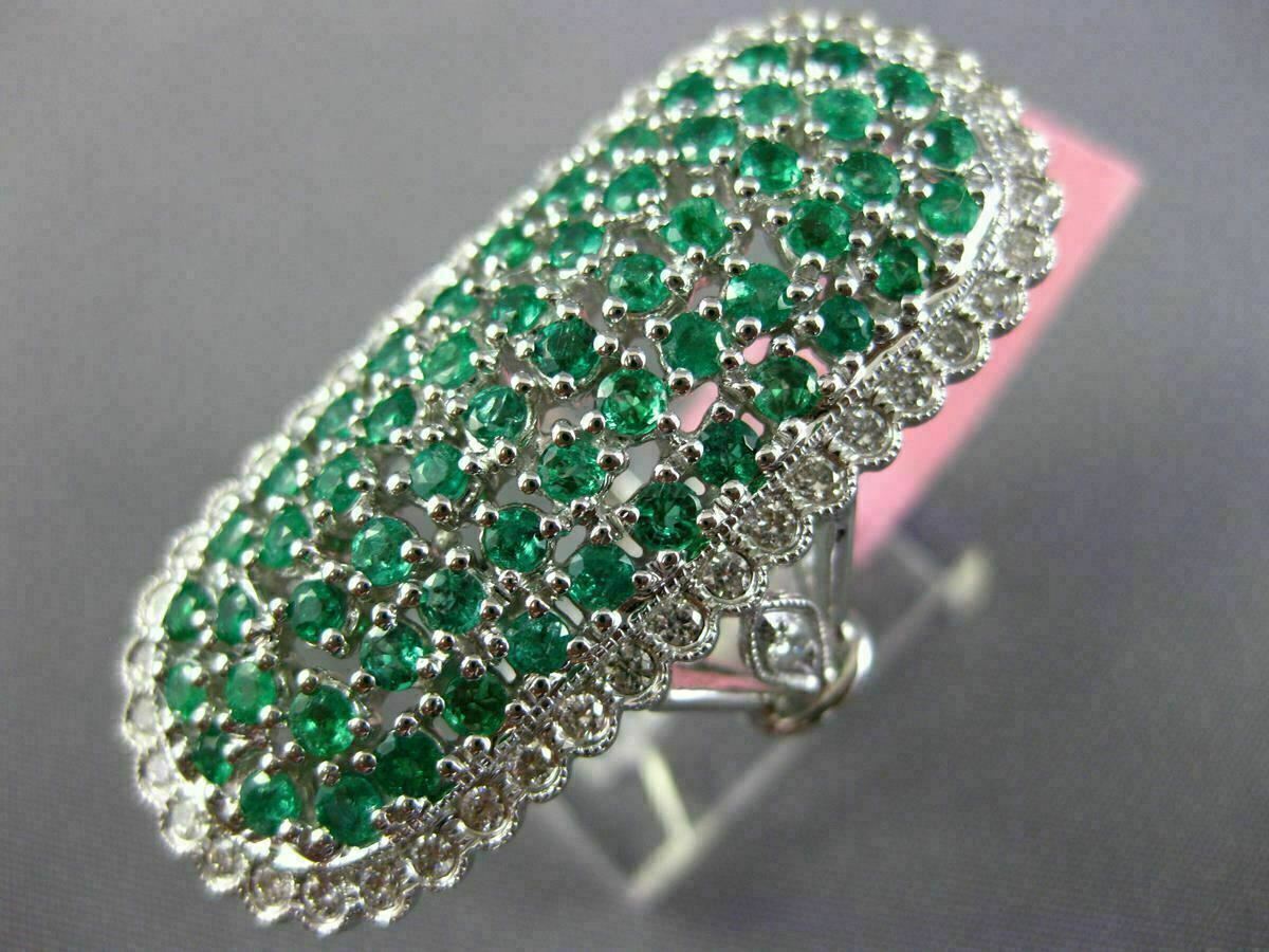 EXTRA LARGE 2.17CT DIAMOND & COLOMBIAN EMERALD 18K WHITE GOLD FILIGREE OVAL RING